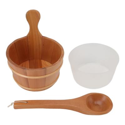Sauna Bucket Ladle Set Leakage Proof Steam Room Wooden Barrel with Plastic Liner for SPA Swimming