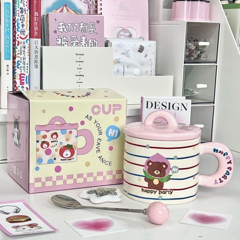 Cute cute pet cat mug girls high-value ceramic cup with lid girls girlfriends practical birthday gift