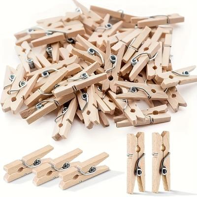 100 Stück Mini-Wäscheklammern aus Naturholz, längliches vertikales Design, kein Strom erforderlich, ideal für Fotos, Bastelarbeiten, Kunst, Cocktails - Gelegentliche Verwendung