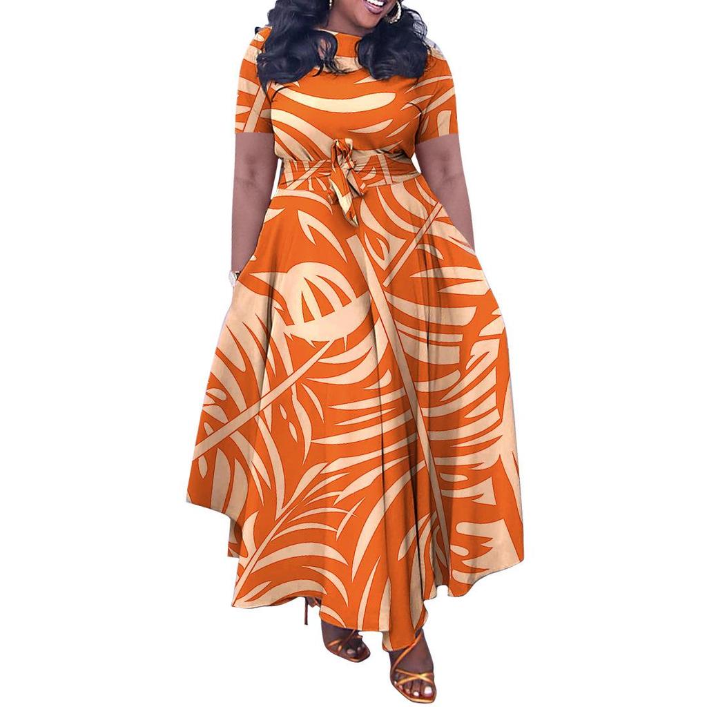 Women's Plus Size Elegant Lace-up African Long Dress - Spring/Summer 2024 Fashion