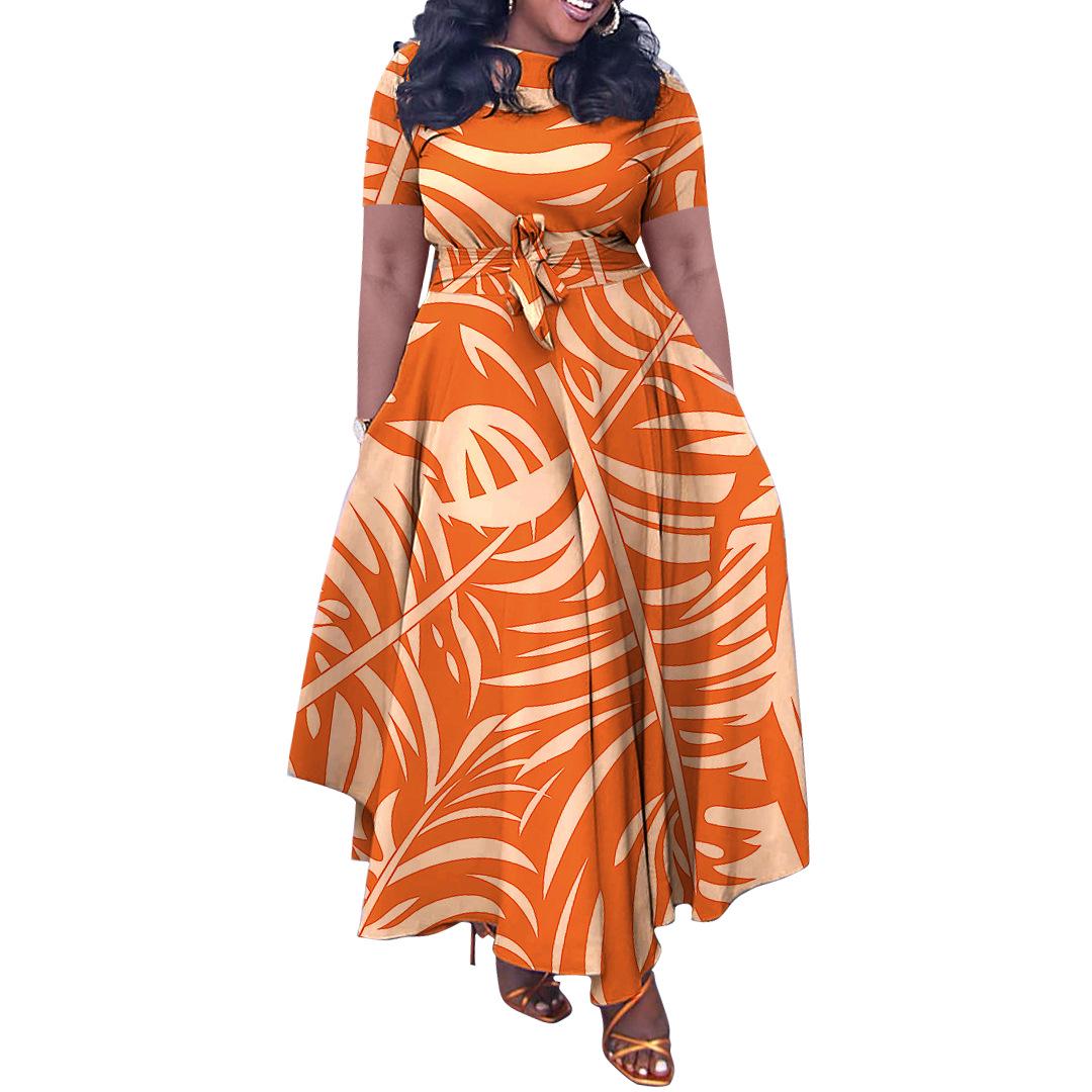 

N7965 Women s Plus Size Elegant Lace-up African Long Dress – 2024 Spring/Summer Collection 1XL