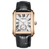 Men's Leather Watch Square Dial Hand-Wound Roman Numerals Gold Adjustable Leather Band