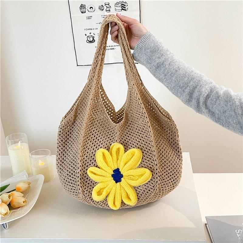 Borsa a Tote Grande Lavorata a Maglia Aperta Sopra Donna Casual a Spalla da Spiaggia 2025 Design Morbido Quadrato