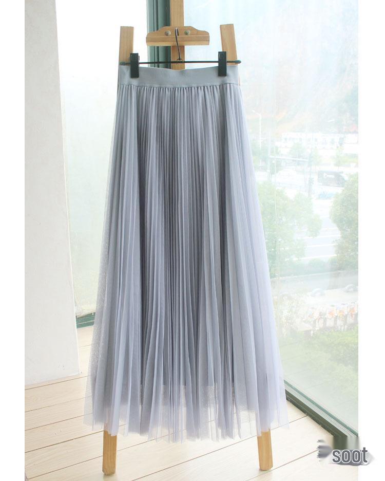 2023 Spring/Summer High-Waist Mesh Pleated Midi Skirt