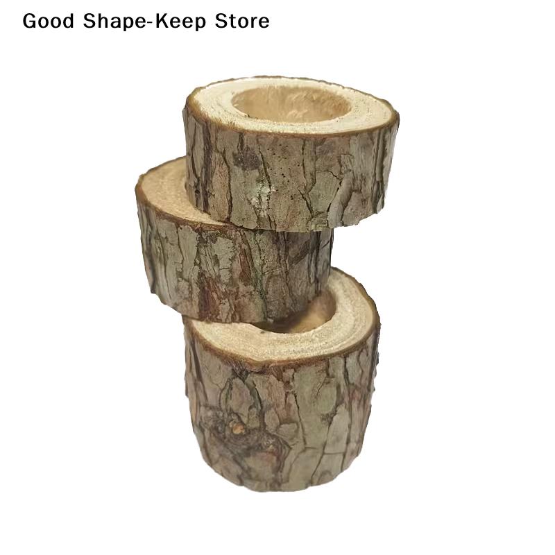 3pcs Nordic Style Wooden Candlestick Base For Bedroom Room Candle Tree bark wooden candle holder Tree Stump Candlestick Ornament