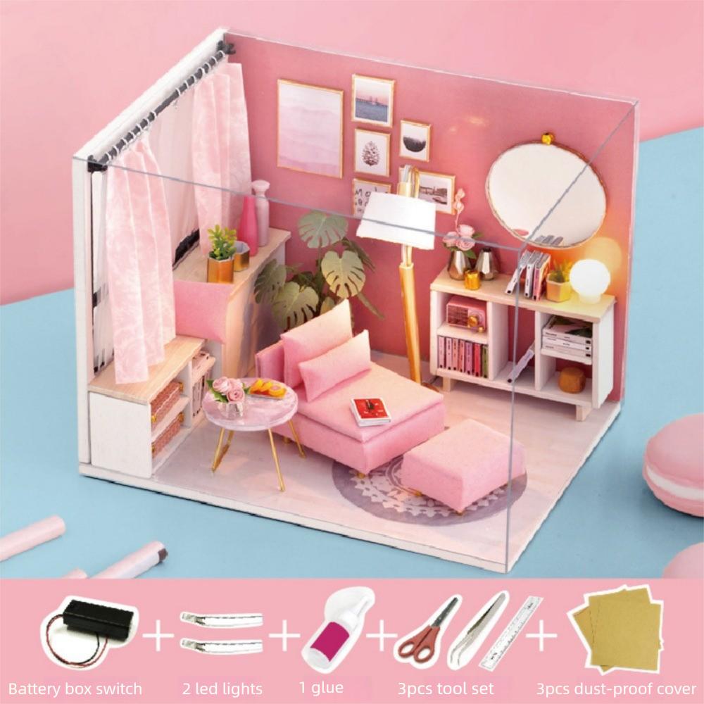 Wood Handmade Assembly Dollhouse Models Princess Room Miniature Doll House  Model Toy