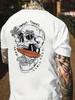 Sommer Herren Amerikanischer Old School Stil Totenkopf Tattoo Print T-Shirt Locker Sitzend Atmungsaktiv Geeignet Street Casual Vielseitig Tragbar