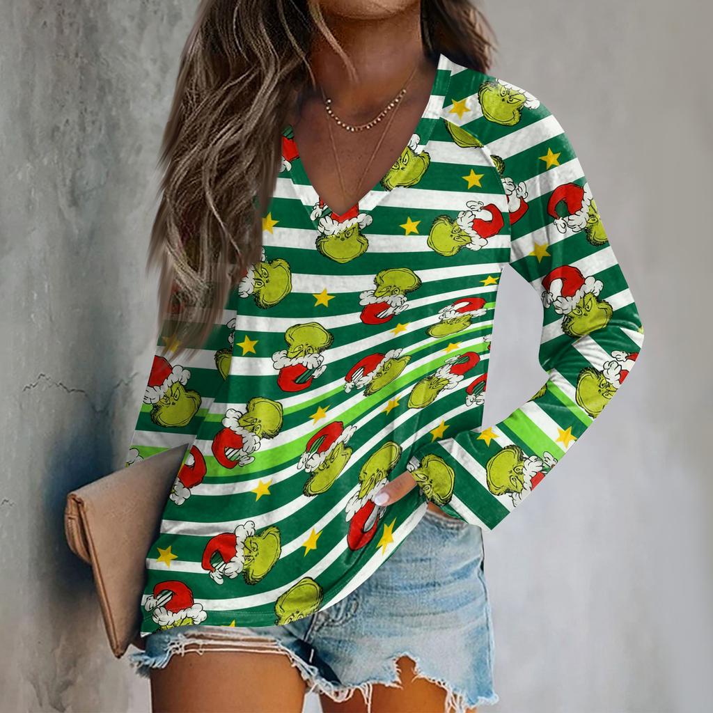 Women's Fashion Loose Raglan Sleeve T-Shirt With Christmas Print Casual Top