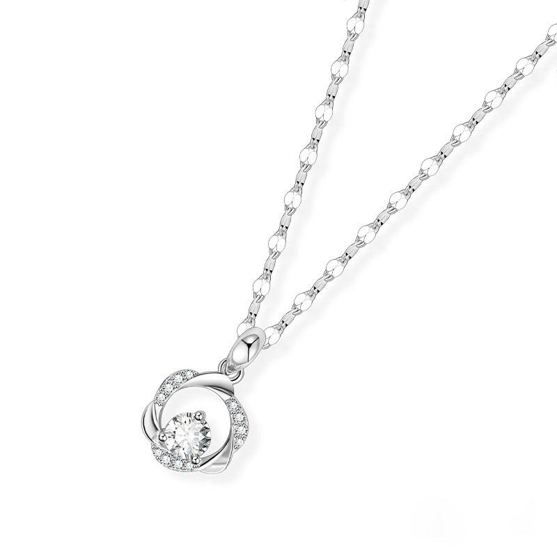 Sterling Silver Necklace with Mobius Ring Pendant and Trendy Flower Clavicle Chain