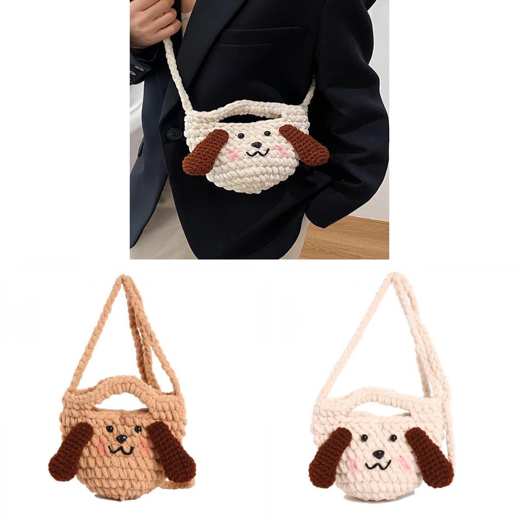 Gestrickte Hund-Cartoon-Umhängetasche mit großen Ohren und Handytasche für den täglichen Gebrauch