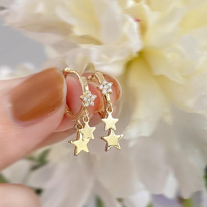 Fashion Simple Rhinestone Star Ear Buckle Hoop Earrings for Women Girls Punk Geometric Tassel Earrings Party Jewelry Wholesale
