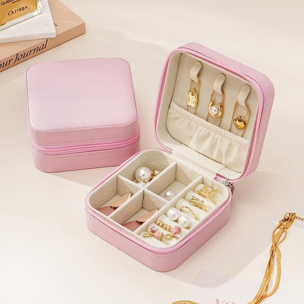 Portable Design Portable Jewelry Box Button Leather Leather Storage Box Earrings Storage