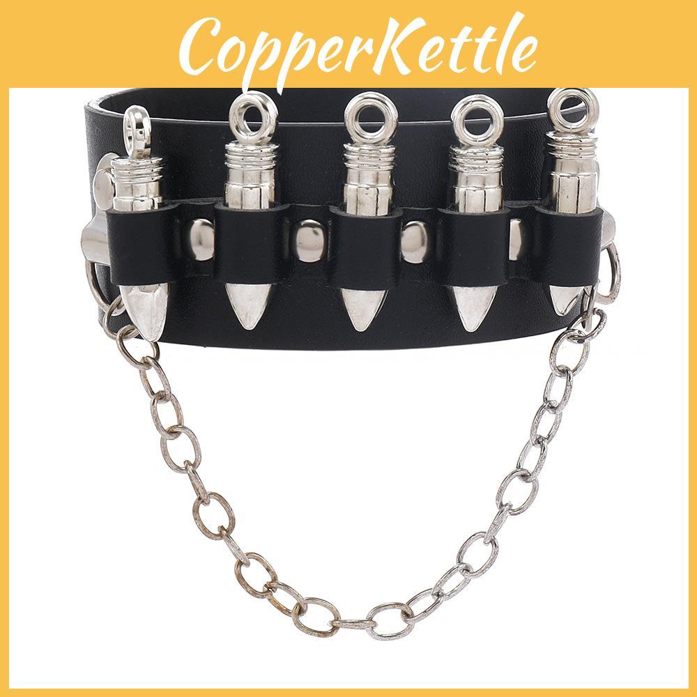 Gothic Skeleton And Bullet Design Neutral Chain Leather Handpiece For Halloween Accessories Summer