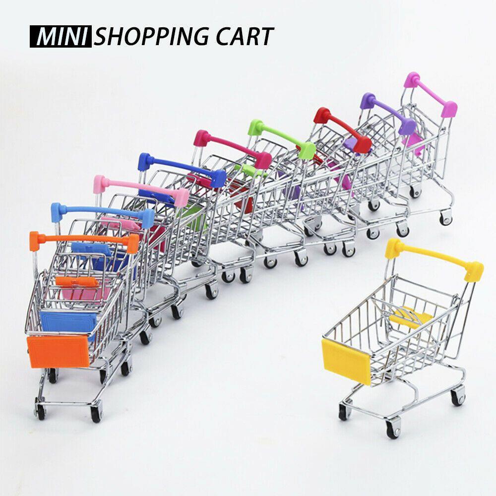 Adorable Children's Mini Metal Shopping Trolley And Colorful Basket Role Play Toy Set For Imaginative Play