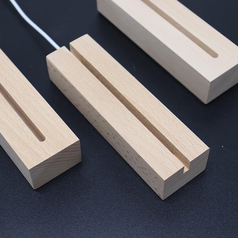 Beech Wooden LED Lamp Base with USB Cable Switch Simple For 3D Acrylic Board DIY Night Light Christmas Wood Gifts Accessories