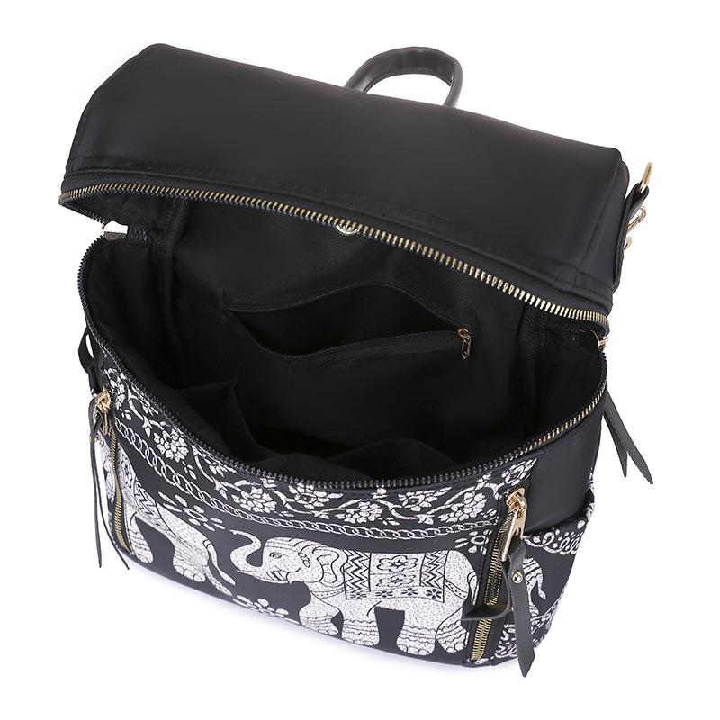 Elephant Printed Oxford Cloth Backpack Women's Casual Multifunctional Bag Ethnic Style Student One Shoulder Oblique Backpack