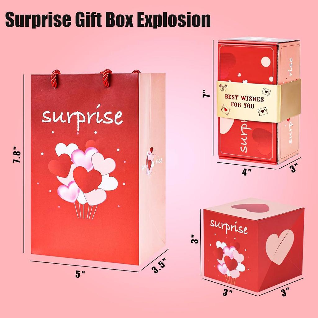2024 Heart Style Surprise Pop-up Gift Box with Red Envelopes for Birthdays