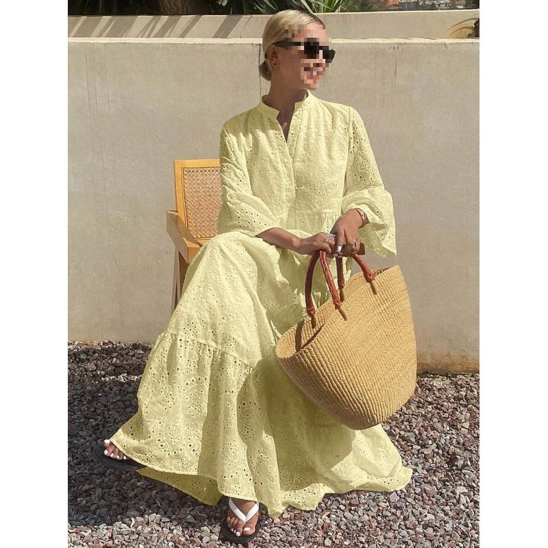 European and American casual vacation style medium and long dress women's summer new temperament loose skirt
