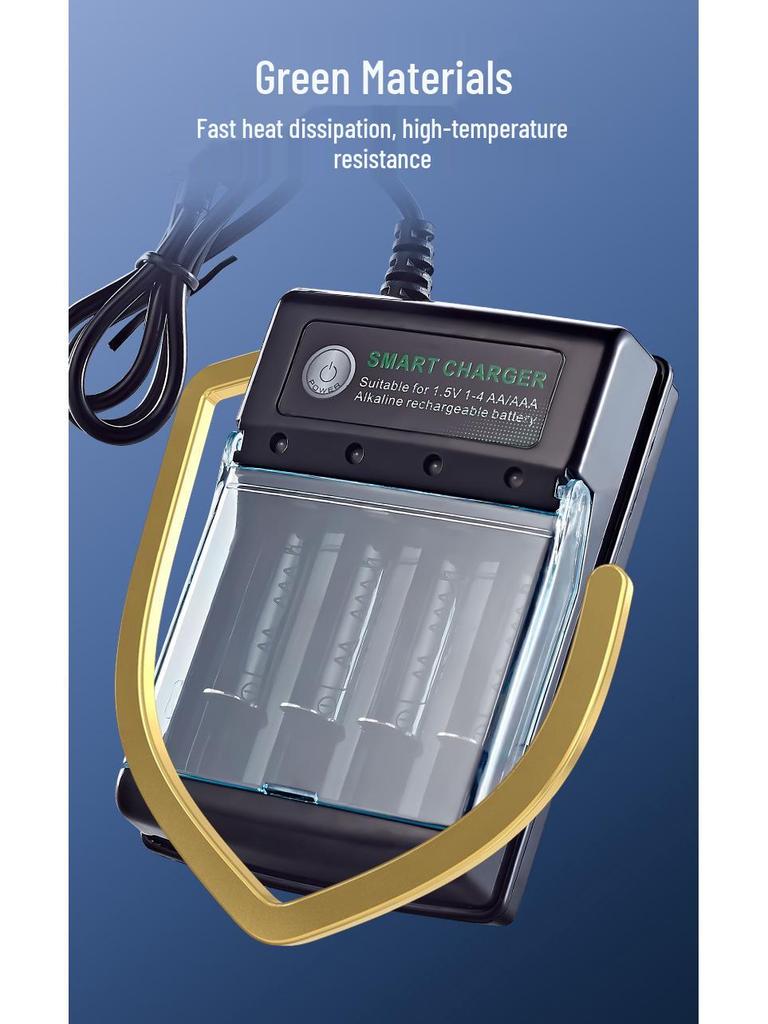 USB Charger for 1.5V Alkaline Rechargeable AA & AAA Batteries, 4-Slot Independent Charging Dock