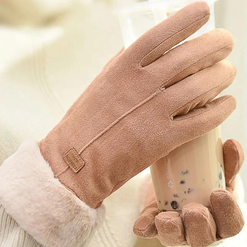 Neue Mode Handschuhe Herbst Winter Nette Pelzigen Warme Handschuhe Volle Finger Handschuhe Frauen Outdoor Sport Weibliche Handschuhe Bildschirm