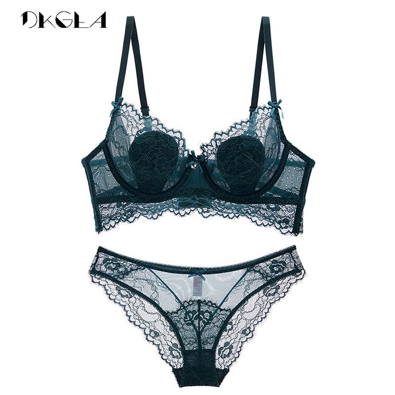 DKGEA Sexy Bra Plus Size Women Underwear Set Lace Transparent Brassiere