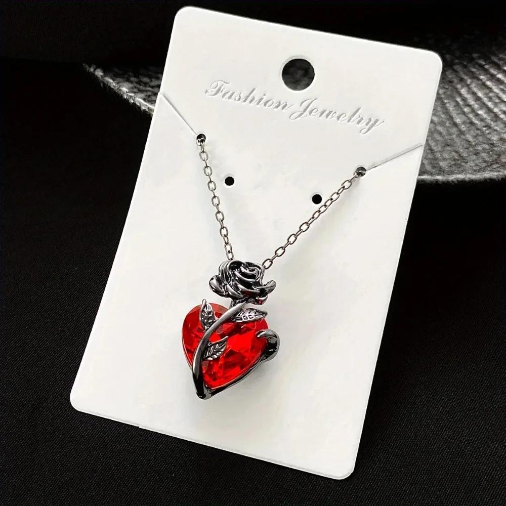 Gotische Y2K Rotes Herz und Rose Anhänger Halskette, Lässiger Modeschmuck für Damen, Das Ideale Geschenk