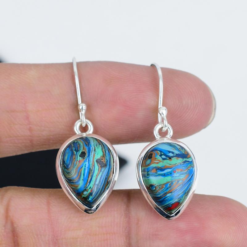 Naturaal Rainbow Calsilica Gemstone Earrings, 925 Sterling Silver Earring, Handmade Boho Silver Jewelry Dangle Earrings, Birthday Gift