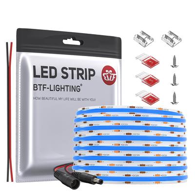 BTF-LIGHTING High-Density Flexible 5M FCOB COB LED Strip Light, 480 LEDsm (2400 LEDs5m), Blue, 8mm Wide, DC12V, 9Wm, Dimmable, Transformable,