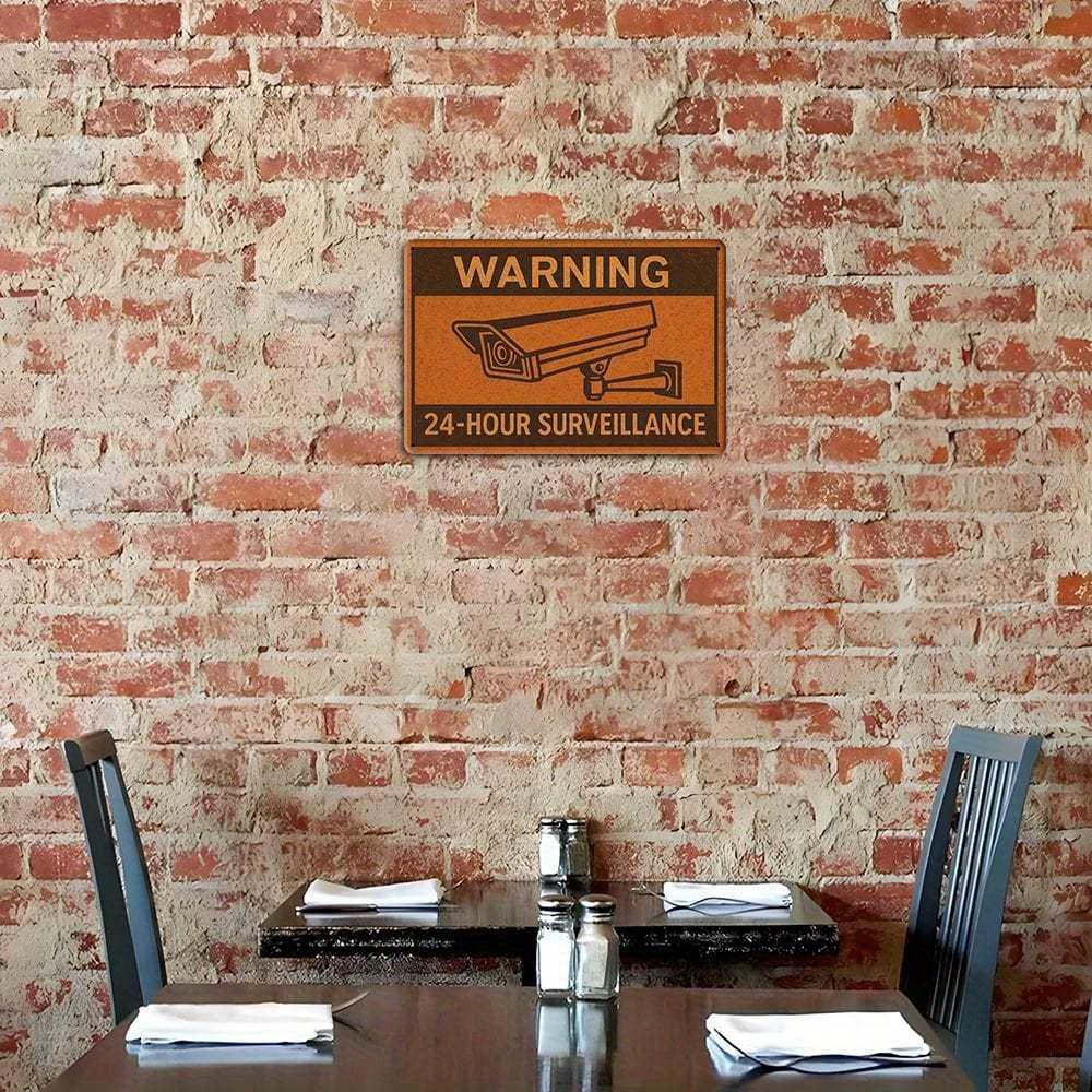 Vintage 24-Hour Surveillance metal sign, 8x12 inch.