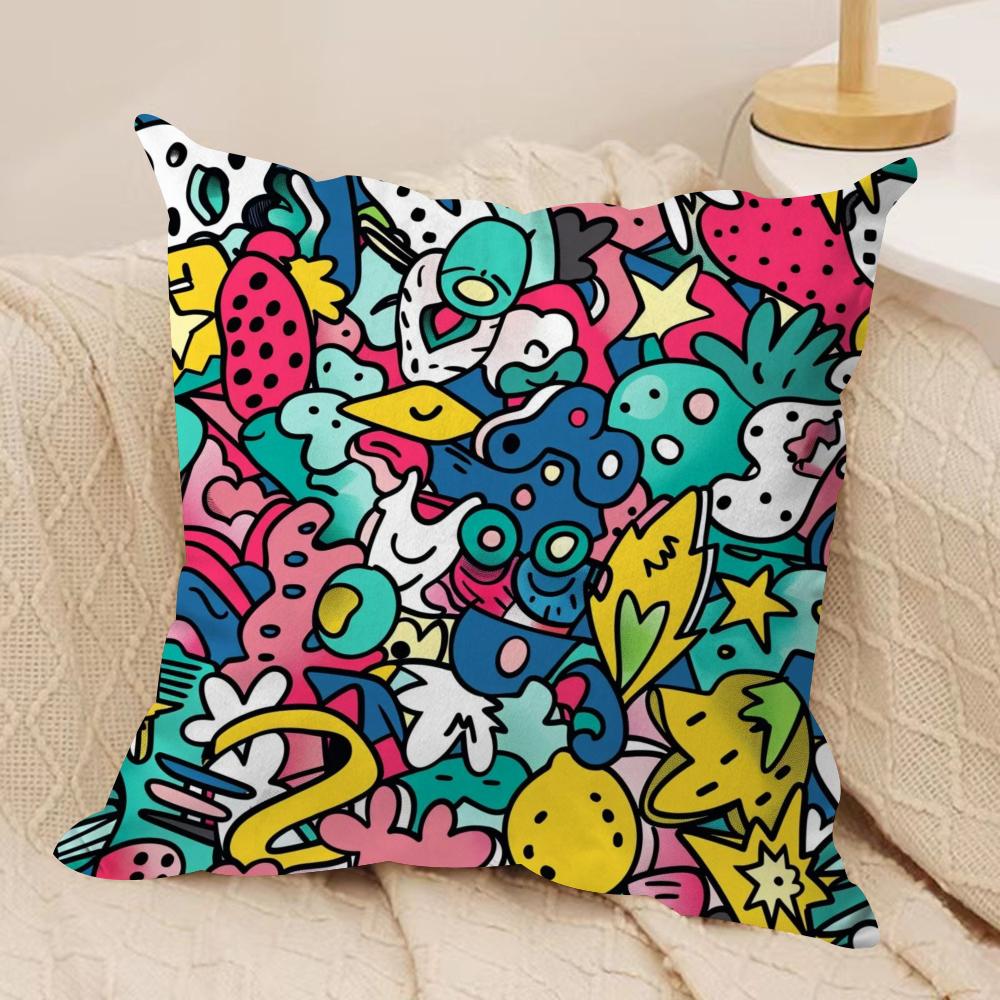 Cute Graffiti Cushion Cover Pillowcase Ultra Soft Skin Friendly Fabric Cloud Like Comfort & Concealed Zipper