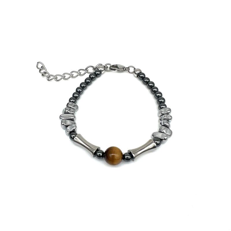 Tiger Eye & Obsidian Beaded Bracelet - Unisex Natural Retro Style