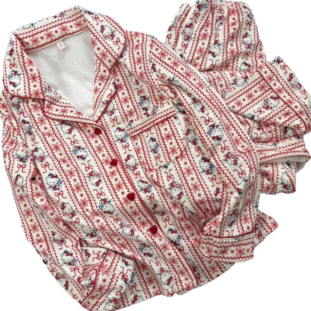 2025 Women's Autumn Cartoon Fleece Pajamas: Long Sleeve, Long Pants, Sweet Style, Comfortable for Home or Outside Wear