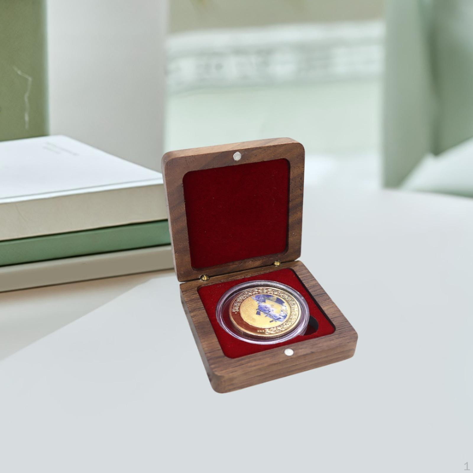 

Коробка для монет, памятный держатель, деревянная витрина, бархат внутри Red Velvet