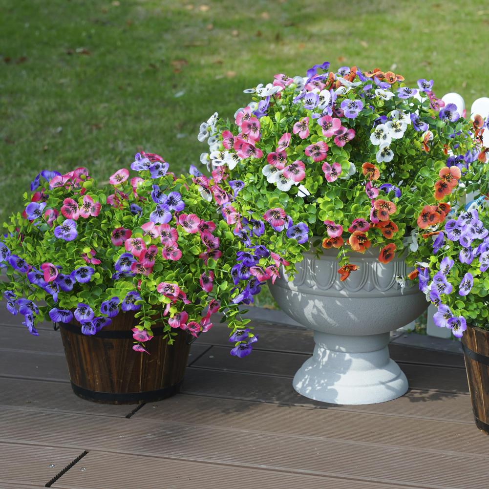 12 Pcs Artificial Pansy Flowers Colorful Long-lasting UV Resistant Faux Silk Flowers Realistic Vibrant Outdoor Flower Bundles