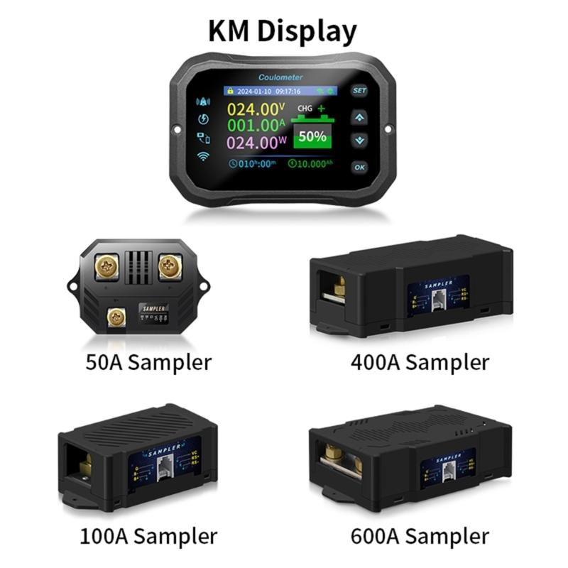 1 Set Battery Coulomb Counter Power Volt Ammeter for Lithium Batteries with Intelligent Safe Features Cable Included