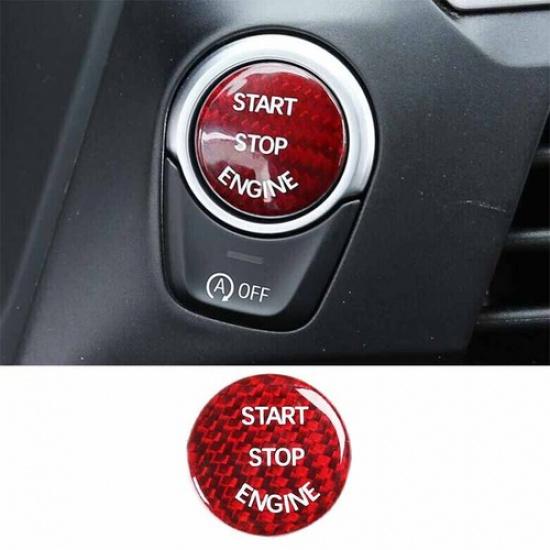 Cover Trim One-Click Startup Button Red Dry Carbon Fiber For BMW 5 Series 04-10