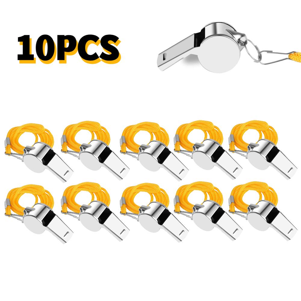 Survival Whistle with Rope Cheer Whistles Loud Crisp Sound Whistle Soccer Football Basketball Training Stainless Steel Whistle