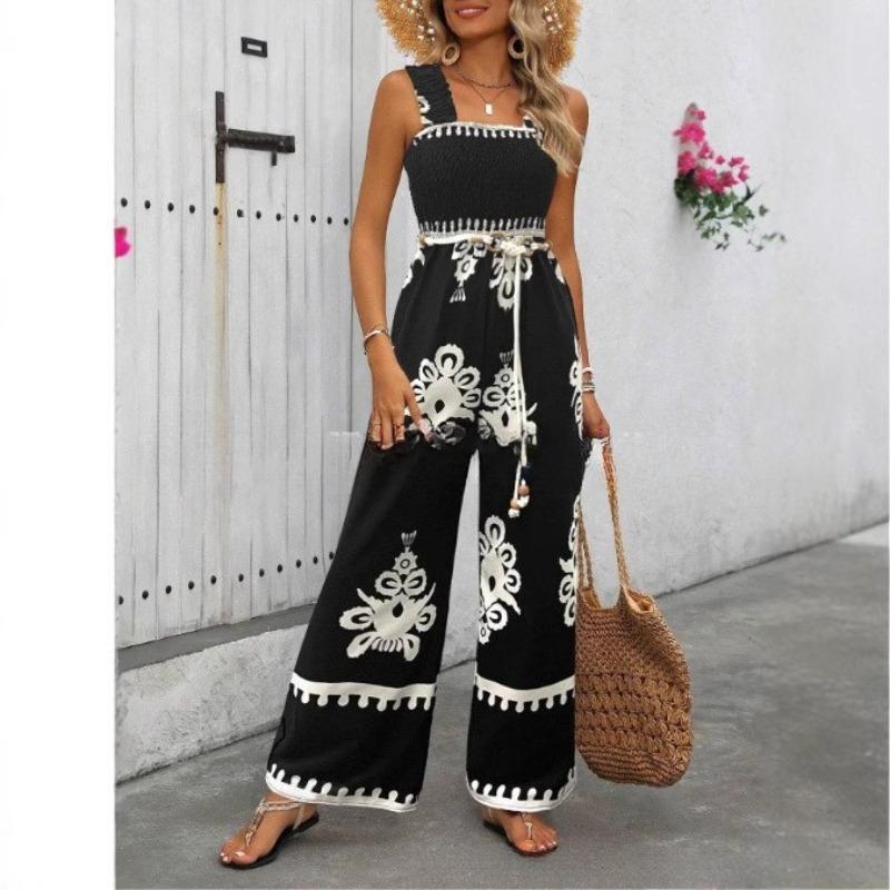 VEZFAA  Women's Fashion Casual Summer Spring Sleeveless Suspenders High Waist Trousers Jumpsuits & Rompers