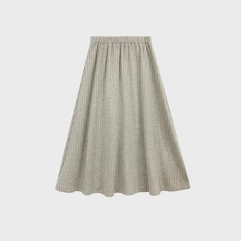 Women's Large Pleated High-Waist Korean Style Long Skirt - Autumn/Winter Slim & Loose Fit