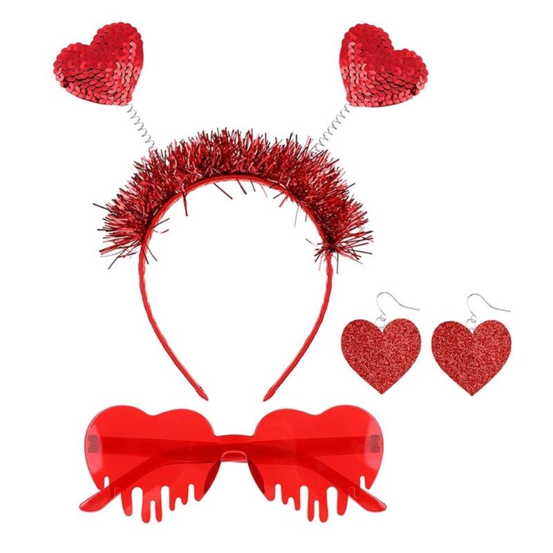 Women s Heart Earrings Valentine s Day Headband Heart Shaped Sunglasses Heart Earrings 1