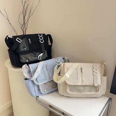 Nylon Casual Shoulder Bag with Clear Window Design Lightweight Crossbody Tote for School and Daily Use