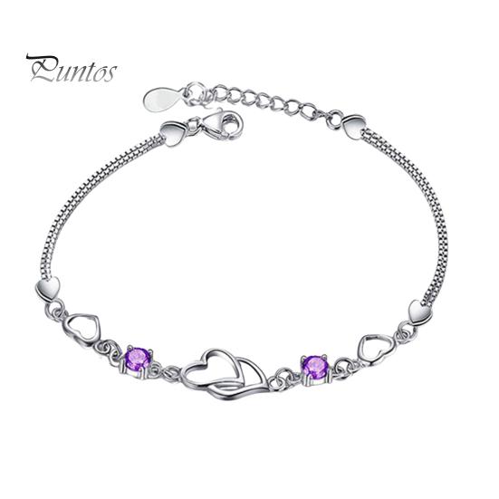 

Браслет с переплетенными сердцами, браслет из медного сплава со стразами, женское украшение на запястье, подарок на годовщину ко Дню святого Валентина для ее девушки или жены фиолетовый