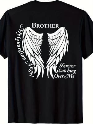 Brother Guardian Angel Memorial Tshirt Loss Of Brother Gift Comfortable Breathable Unisex Shirt With Angel Brother Name Design Casual Round Neck