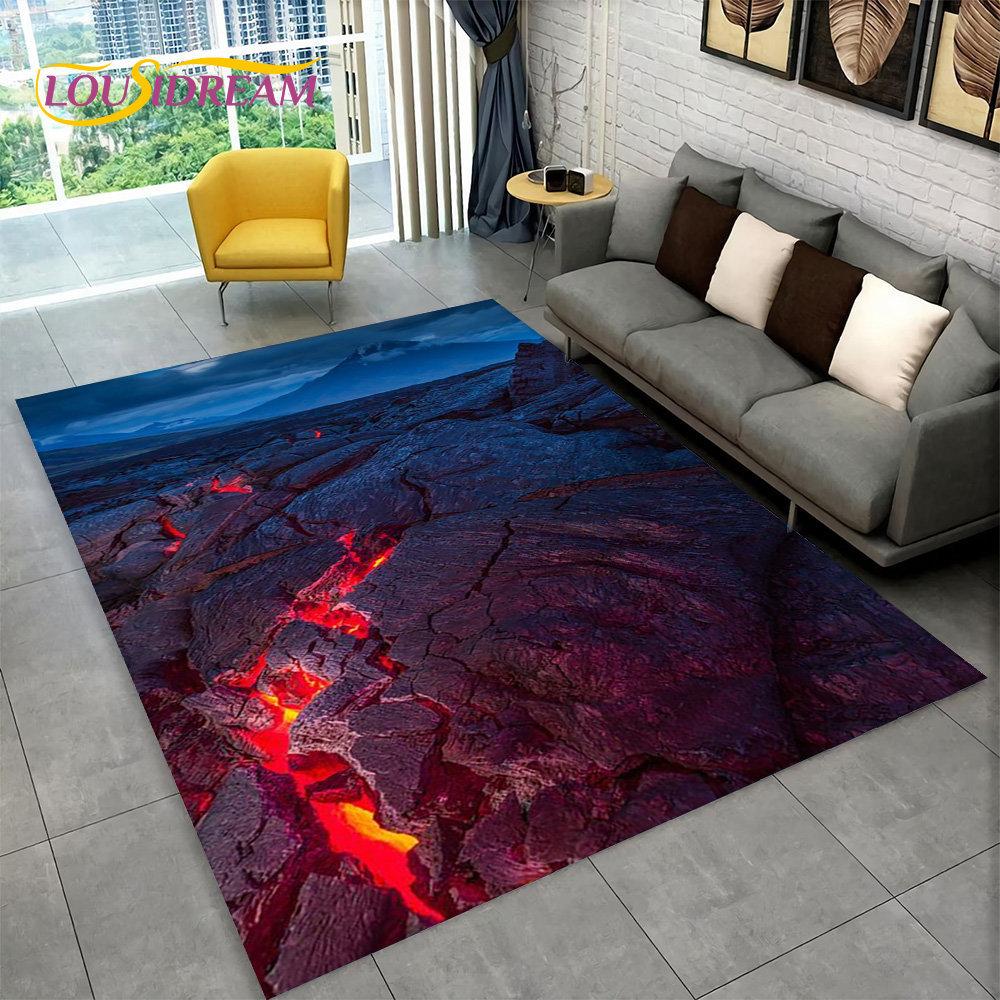 3D Volcano Lava Magma Area Rug Large,Carpet Rug for Living Room Bedroom Sofa Doormat Decoration,Kid Play Non-slip Floor Mat Gift