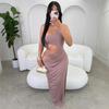 Europe and the United States new cross-border fashion banquet solid color temperament slim sexy hollow design long dress hip dress women