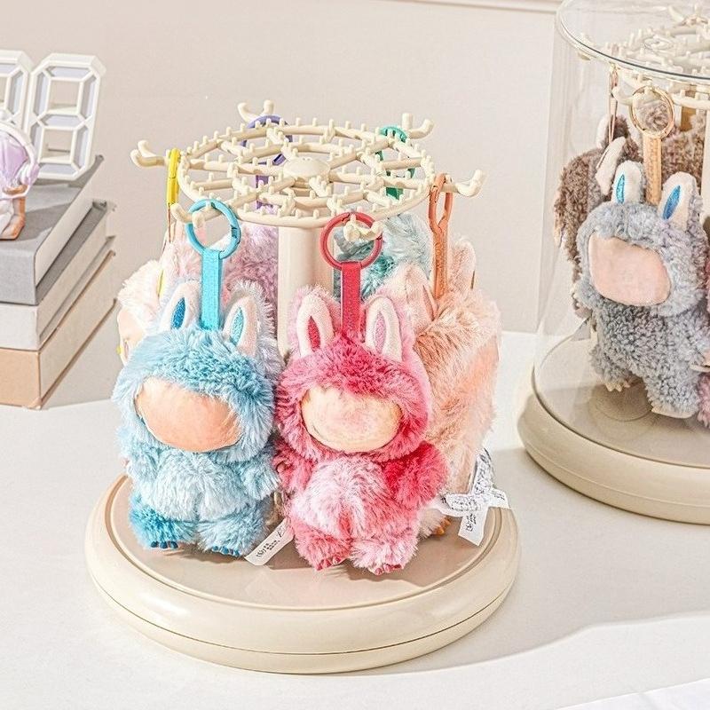 Transparent Rotating Display Box for Labubu Pendant Display Cabinet Large Capacity Dustproof Plush Doll Blind Box Display Case