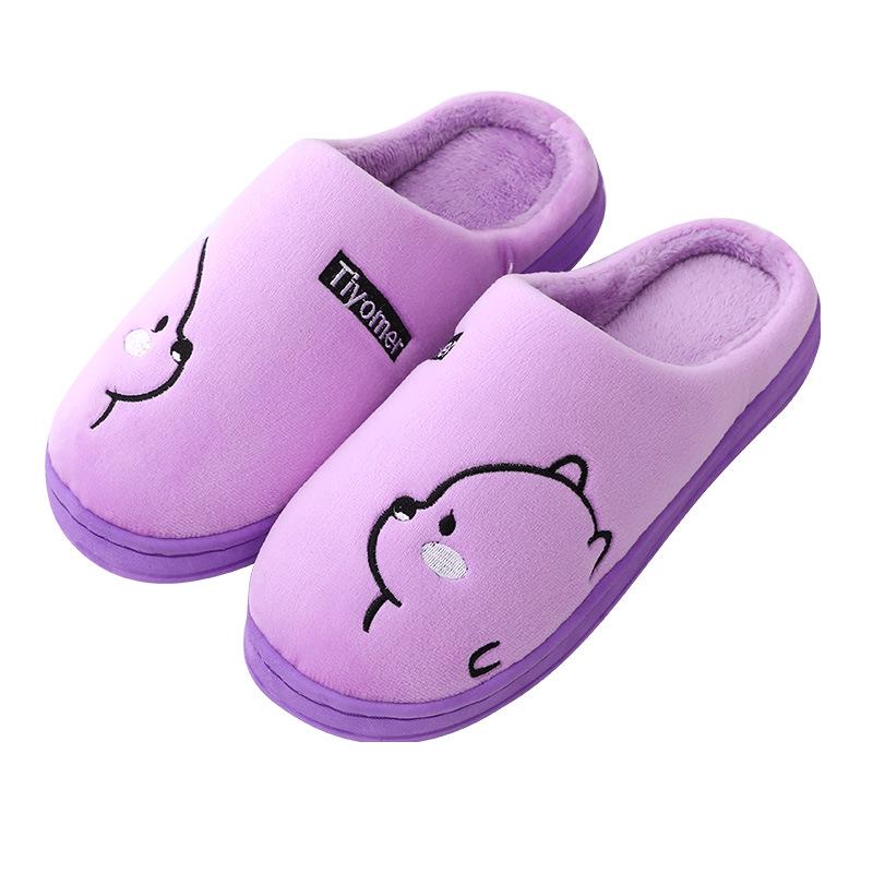 "Korean Cartoon Bear Plush Cotton Slippers: Indoor/Outdoor, Cozy, Warm, Unisex"