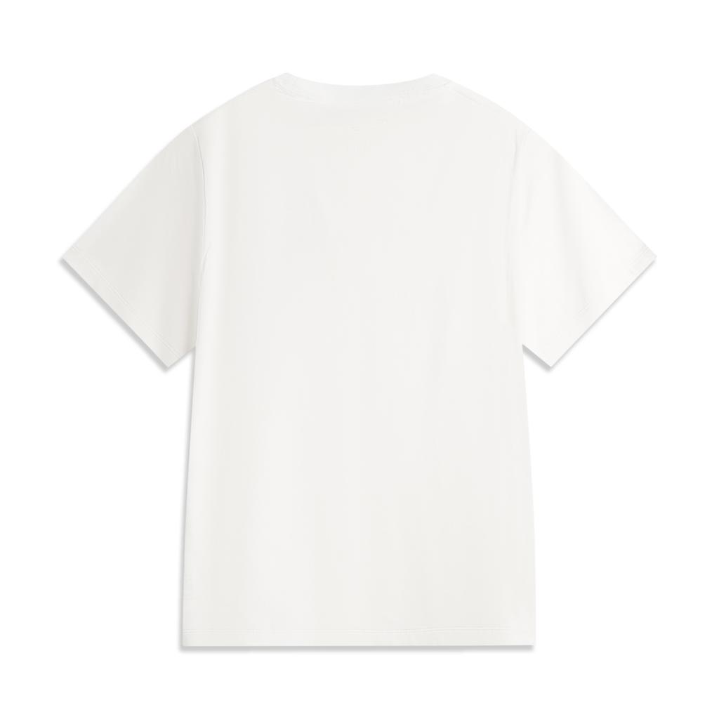 Li Ning Série Estilo de Vida Esportivo Moda Casual Cor Sólida Gola Redonda Confortável Respirável Versátil Camiseta Tops Femininos Standard-Branco AHSV990-2