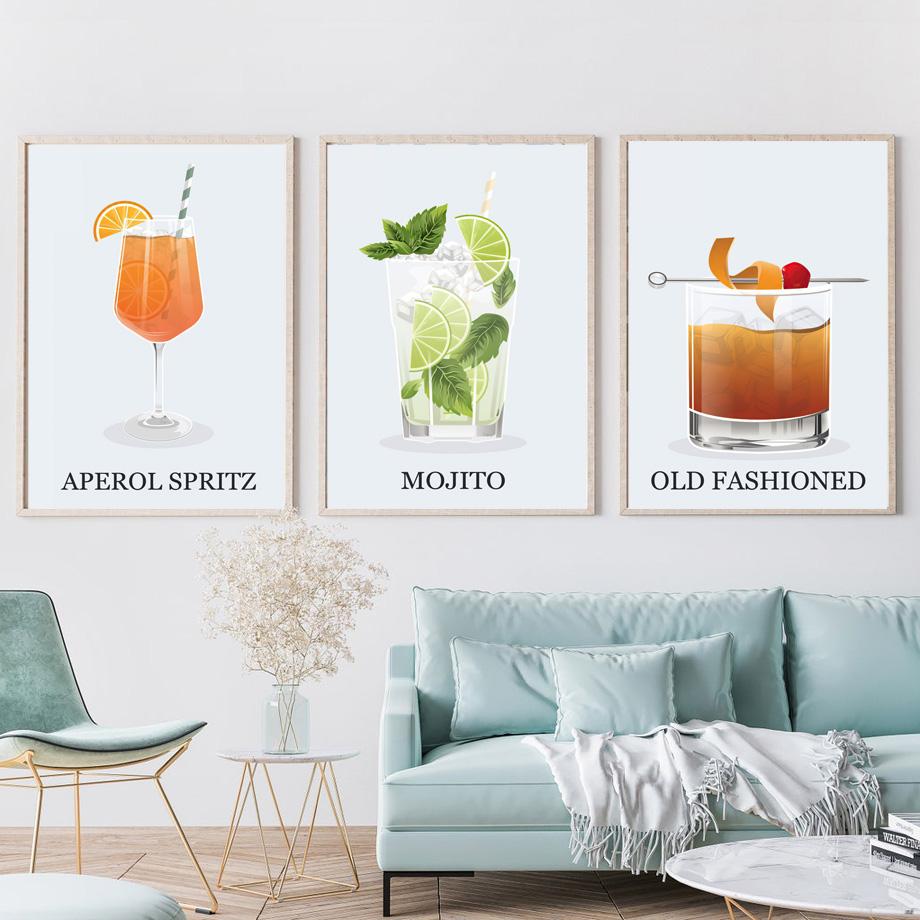 Tequila Margarita Martini Mojito Cocktail Nordic Poster Wall Art Print Canvas Painting Kitchen Decor Pictures For Living Room