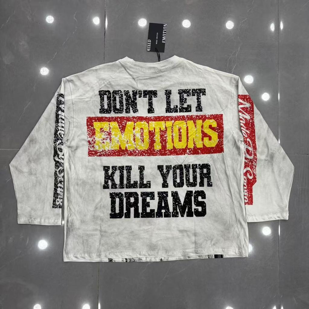 Cross-border beauty tide MIXED EMOTION retro style letter printing casual versatile long-sleeved men and women the same style